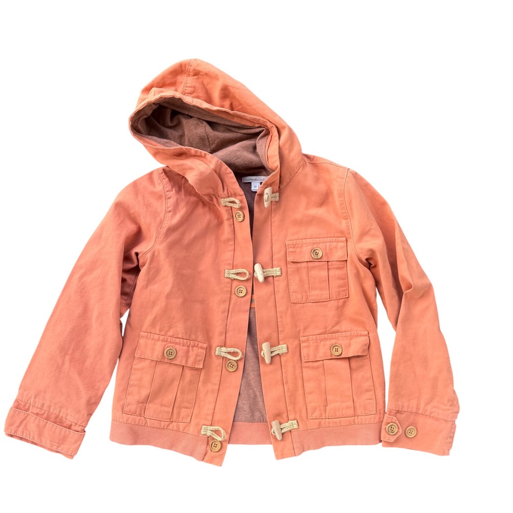 Marie Chantal Toggle Jacket Kids 10 Coral Orange Hooded Canvas Coat Excellent
